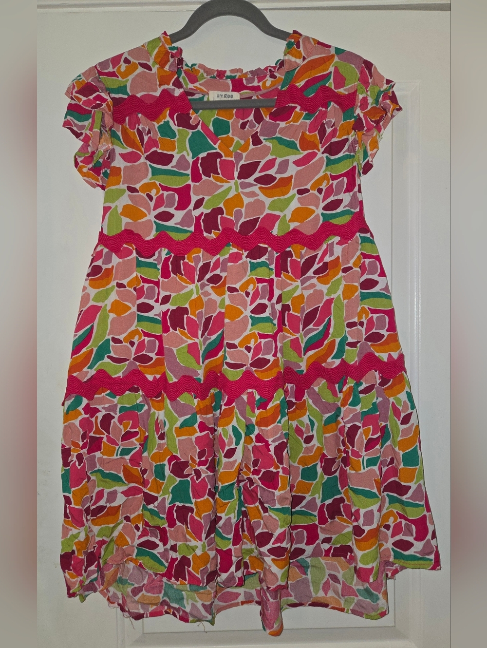 Umgee Dress Pink Multi Floral Tiered Dress Size S
